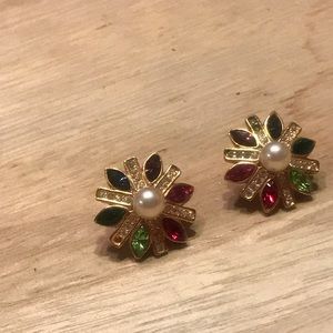 Multicolored Faux Gem And Pearl Earrings